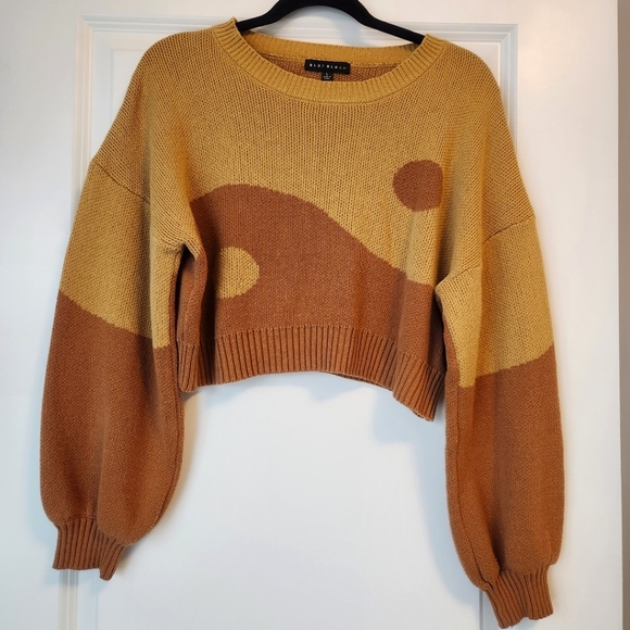 Blue Blush Sweaters - Blue Blush Ying and Yang Crop Sweater